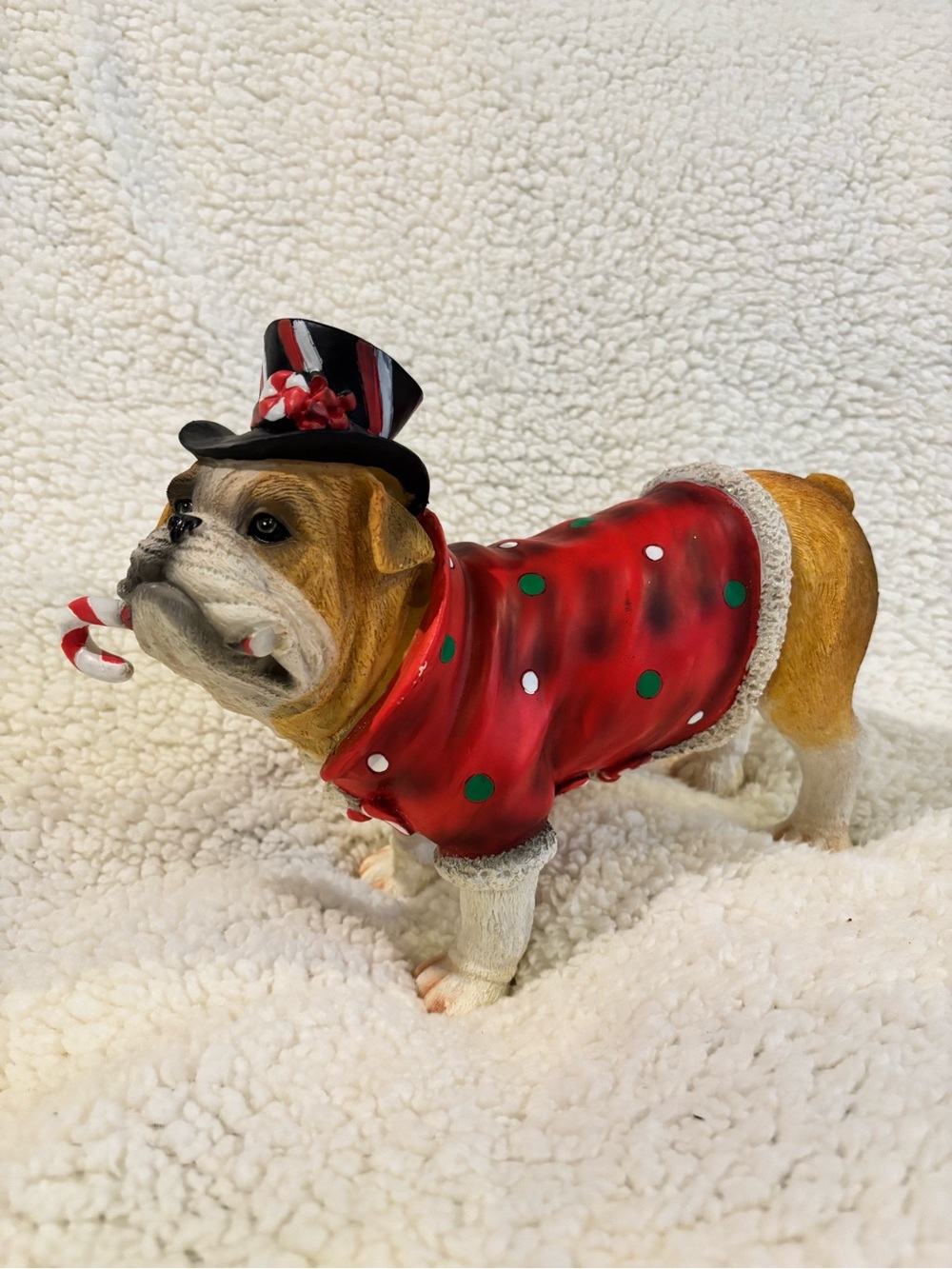 Festive Red Bulldog Dog Figurine Holiday Sweater